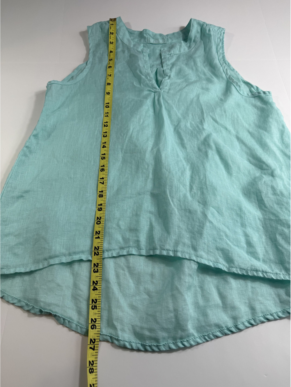 CP SHADES 100% Linen tourquise sleeveless high low top - Picture 5 of 6